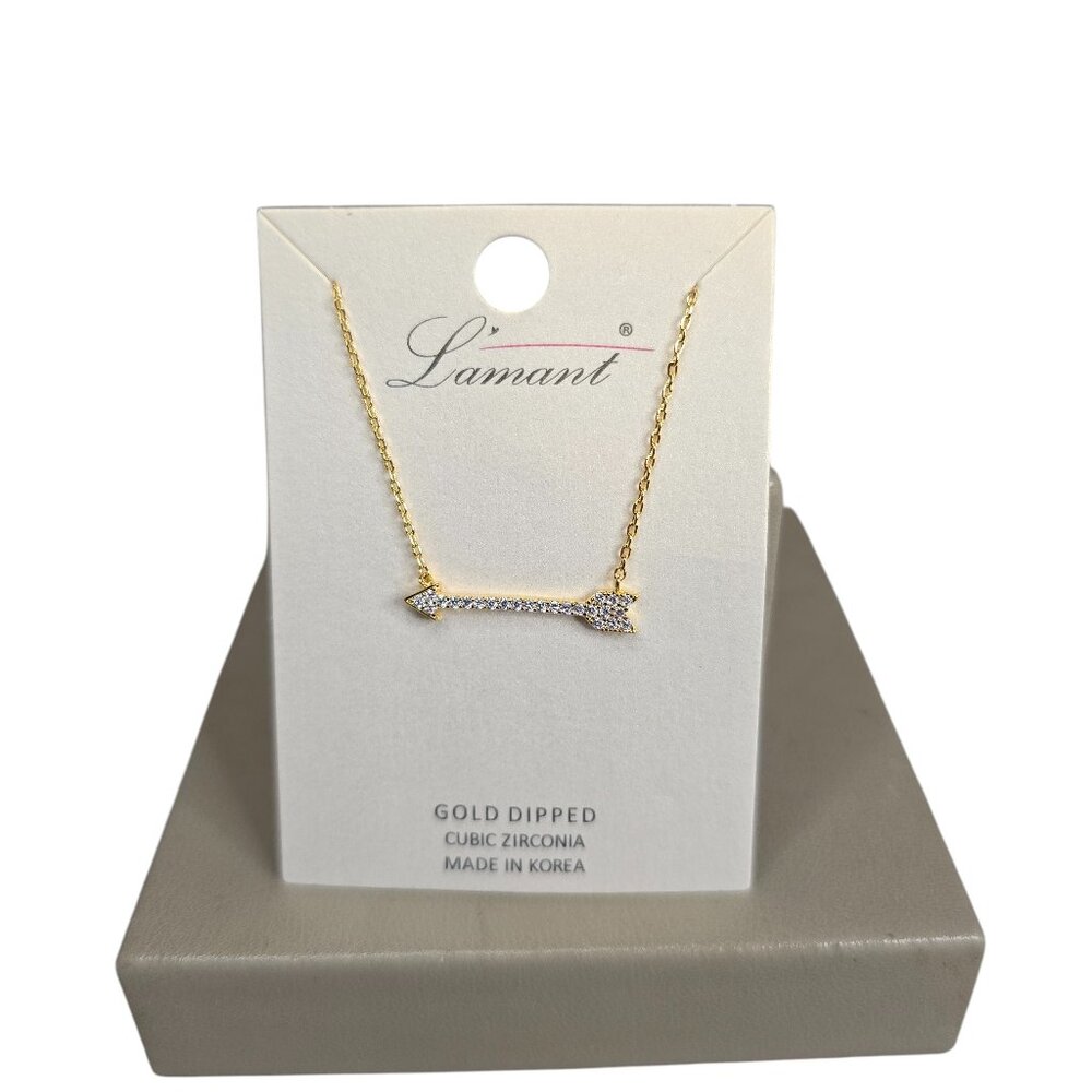 Lamant Gold Dipped Cubic Zirconia Arrow Necklace NWT